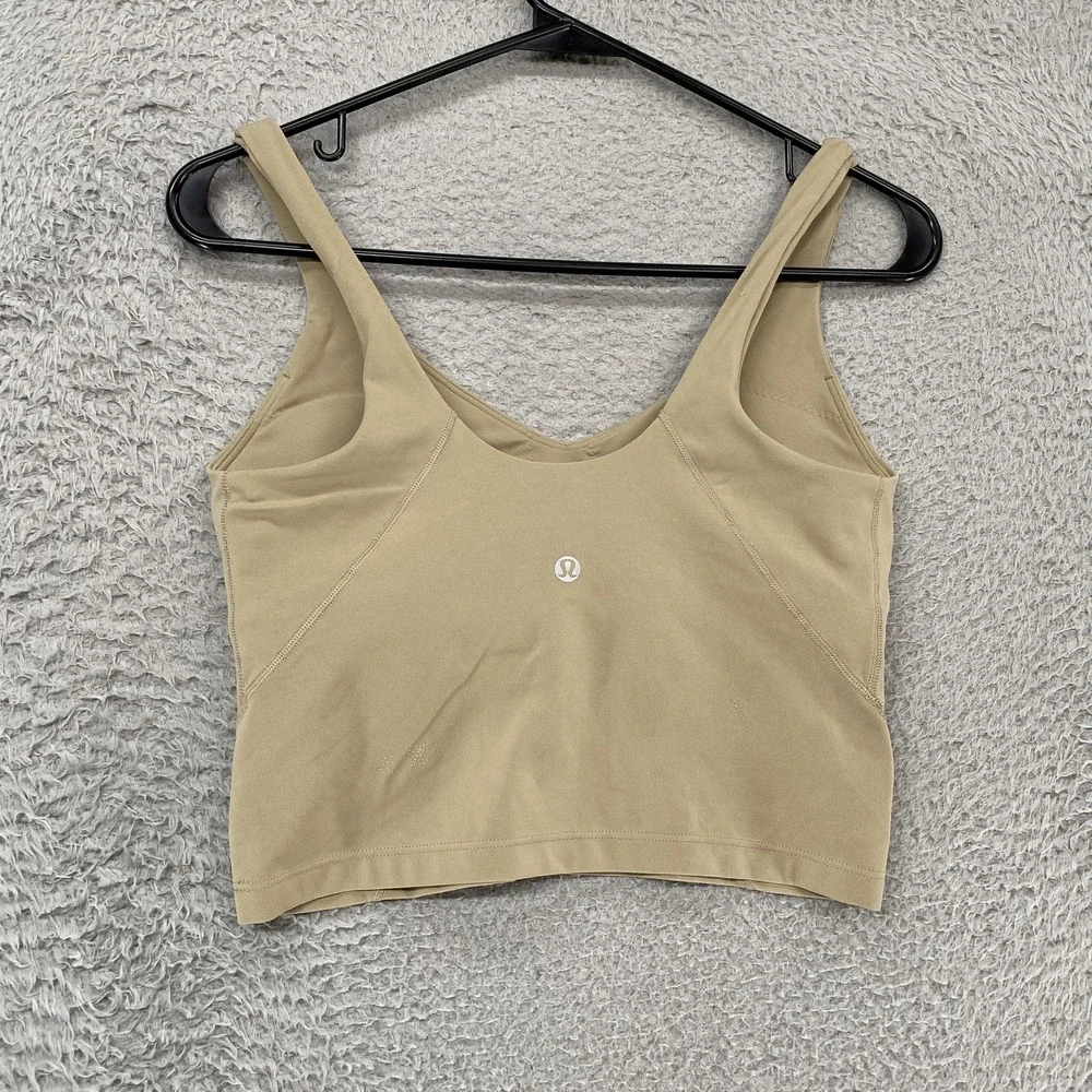 Lululemon Align Crop Tank Top Womens 6 Beige V Neck Built In‎ Bra Yoga Gym